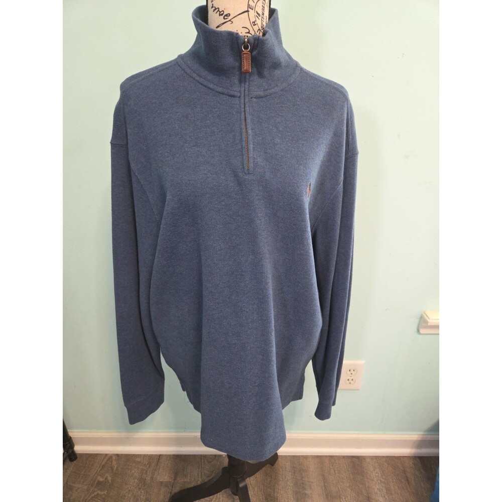 Polo Ralph Lauren Mens Large 1/4 Zip Sweater Shirt Estate Rib Long Sleeve Blue L